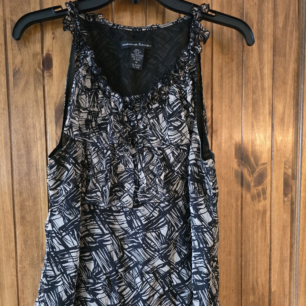 Marina Luna Black and White Patterned Blouse